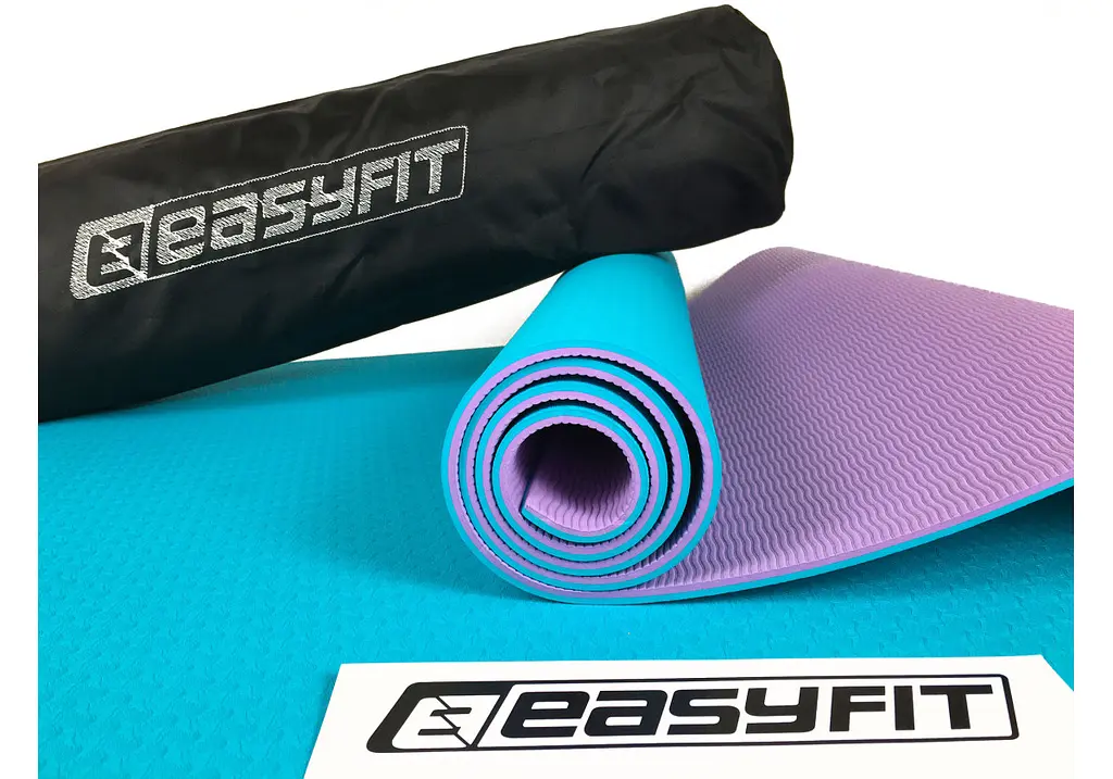 Килимок для йоги та фітнесу EasyFit TPE+TC 6 мм двошаровий + Чохол м'ятний з фіолетовим (EF-1924E-MV) - фото 3