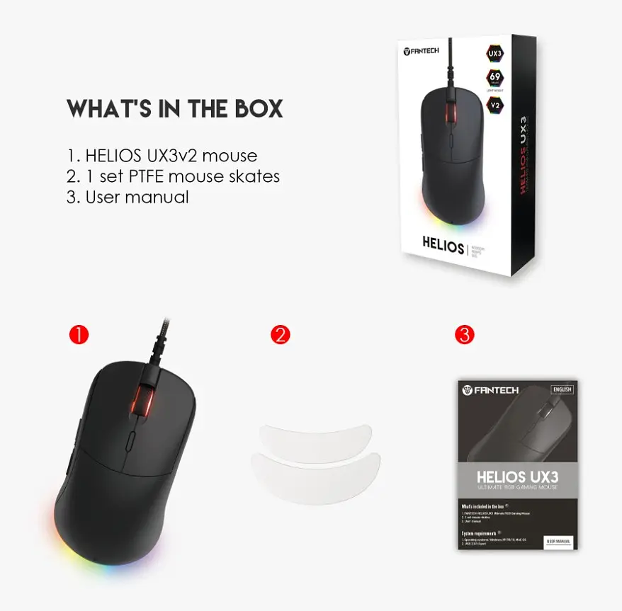 Игровая мышь Fantech UX-3 V2 HELIOS PixArt 3389, 400IPS, 50G, 1600DPI Black - фото 8