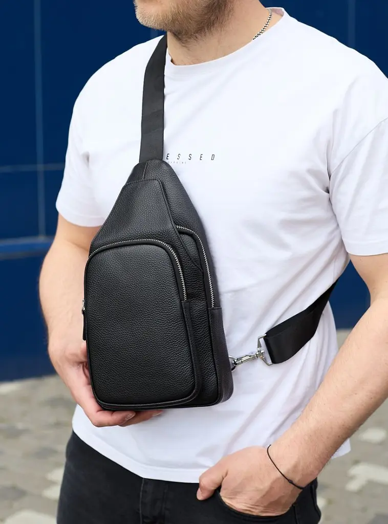 Чоловіча сумка з натуральної шкіри 18х31х7 через плече Tiding Bag 34091 чорна 18 см - фото 8