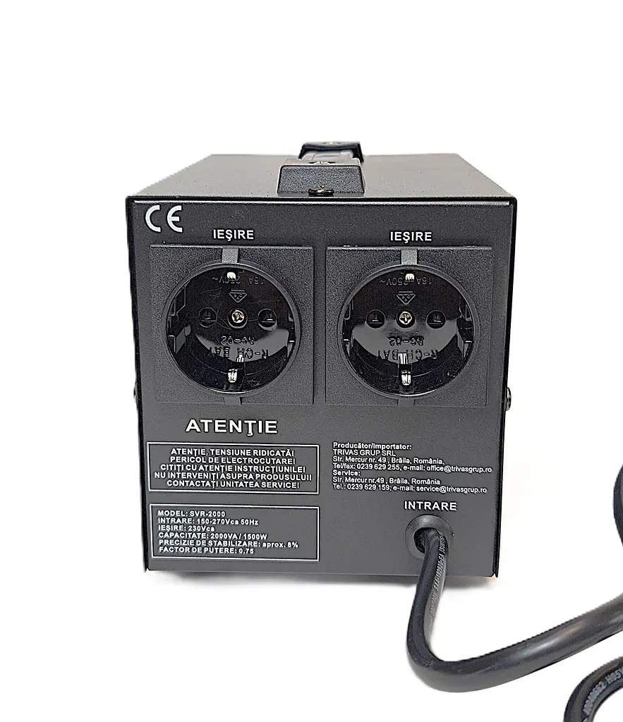 Стабілізатор напруги релейний Conter SVR-2000VA 1500Вт, 150-270В, 230В±8%, 2 розетки, LED дисплей, 9.1А, 50/60Гц - фото 6