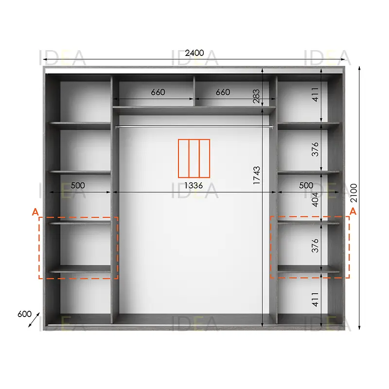 Шафа-купе Idea серія 7 240 x 60 x 210 см Венге темний Дзеркало - фото 2