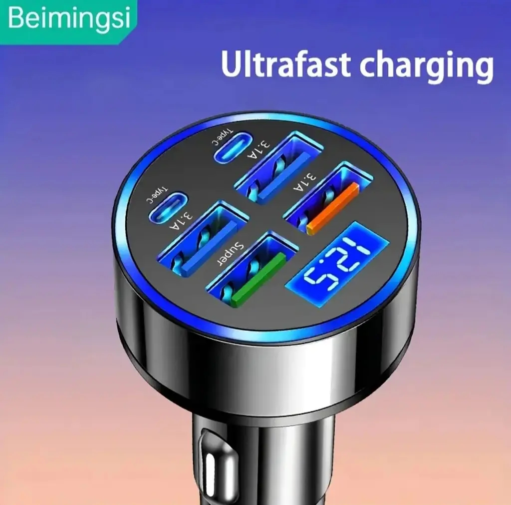 Автомобільний зарядний пристрій USB-C з дисплеєм напруги, 4 USB і 2 PD-порти, QC3.0, Super Fast заряджання - фото 6