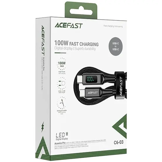 Кабель USB 2.0 Type-C M-M, 2 м, 100W, with display, C6-03 Acefast - фото 3