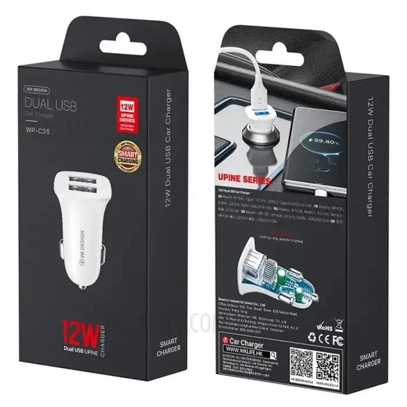 Автомобільний зарядний пристрій WK WP-C35 (2USB) White (6941027616468)