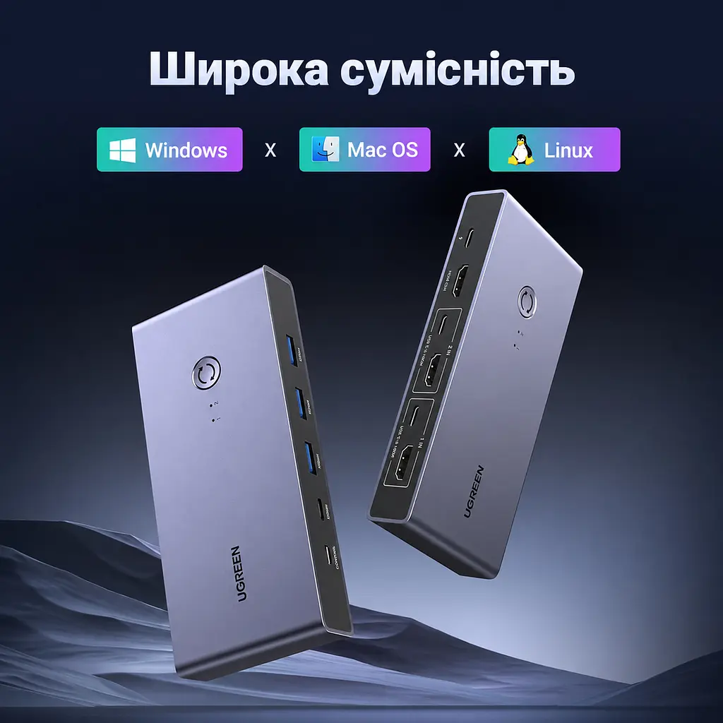 HDMI KVM-перемикач UGREEN CM692 2 ПК 1 монітор 4 USB-пристрої входи HDMI для відео й USB-C (25961) - фото 9