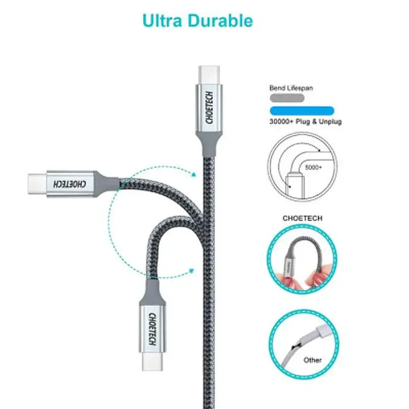 Дата кабель USB-C to USB-C 1.8m USB 2.0 100W Choetech (XCC-1002-GY) - фото 2