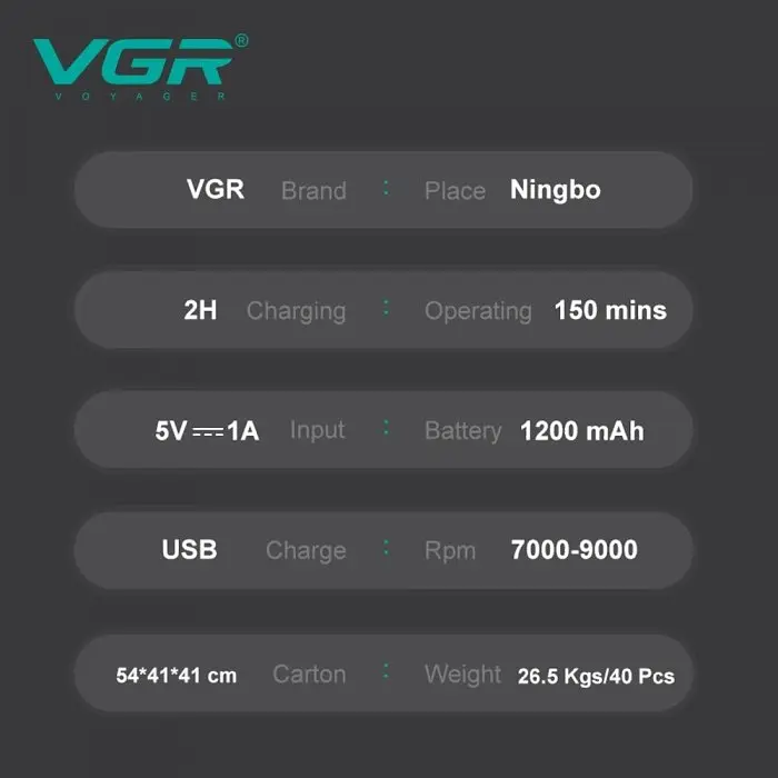 Електробритва шейвер VGR V-640S, подвійне лезо, 9000 RPM, LED-дисплей - фото 9