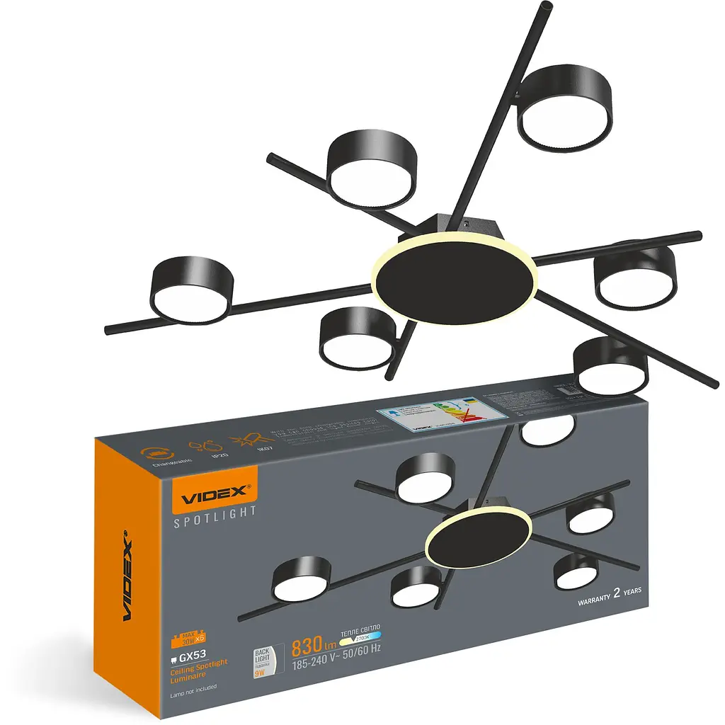 Светильник Videx под лампу 6xGX53 накладной с подсветкой черный (VL-SPF22B-BB) - фото 2