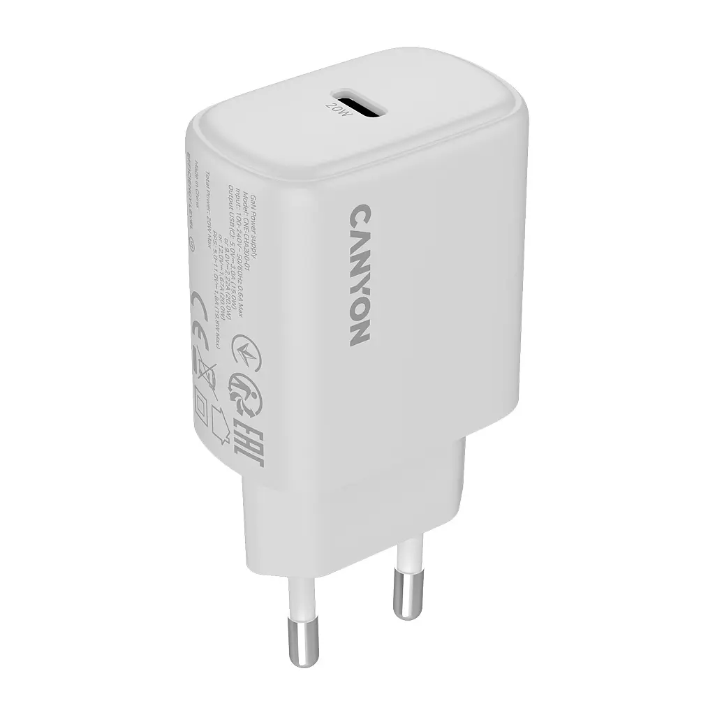 Зарядний пристрій Canyon OnCharge 250 25 Вт 1xPD EU білий (CNE-CHA250-01) - фото 2