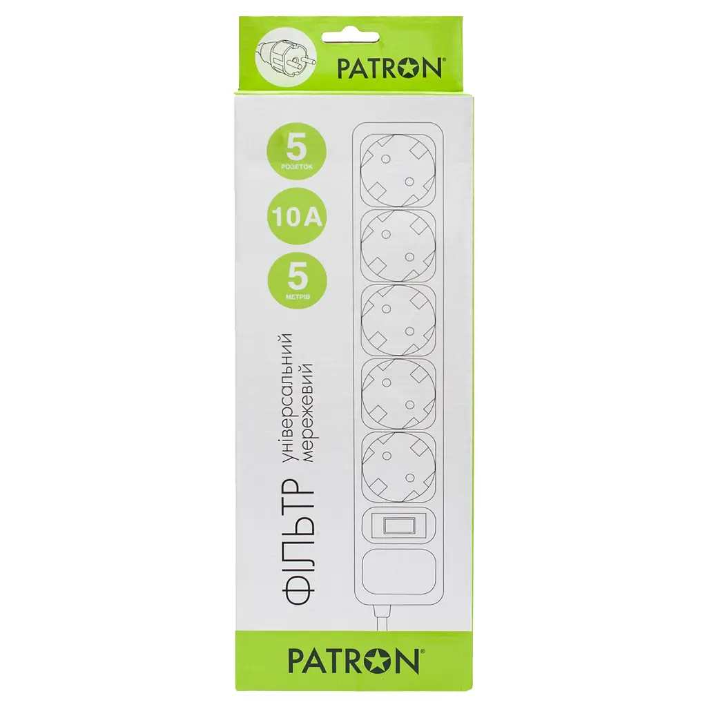 Мережевий фільтр живлення Patron 5.0 m3*1mm2 (SP-1055) 5 розеток BLACK (EXT-PN-SP-1055) - фото 2