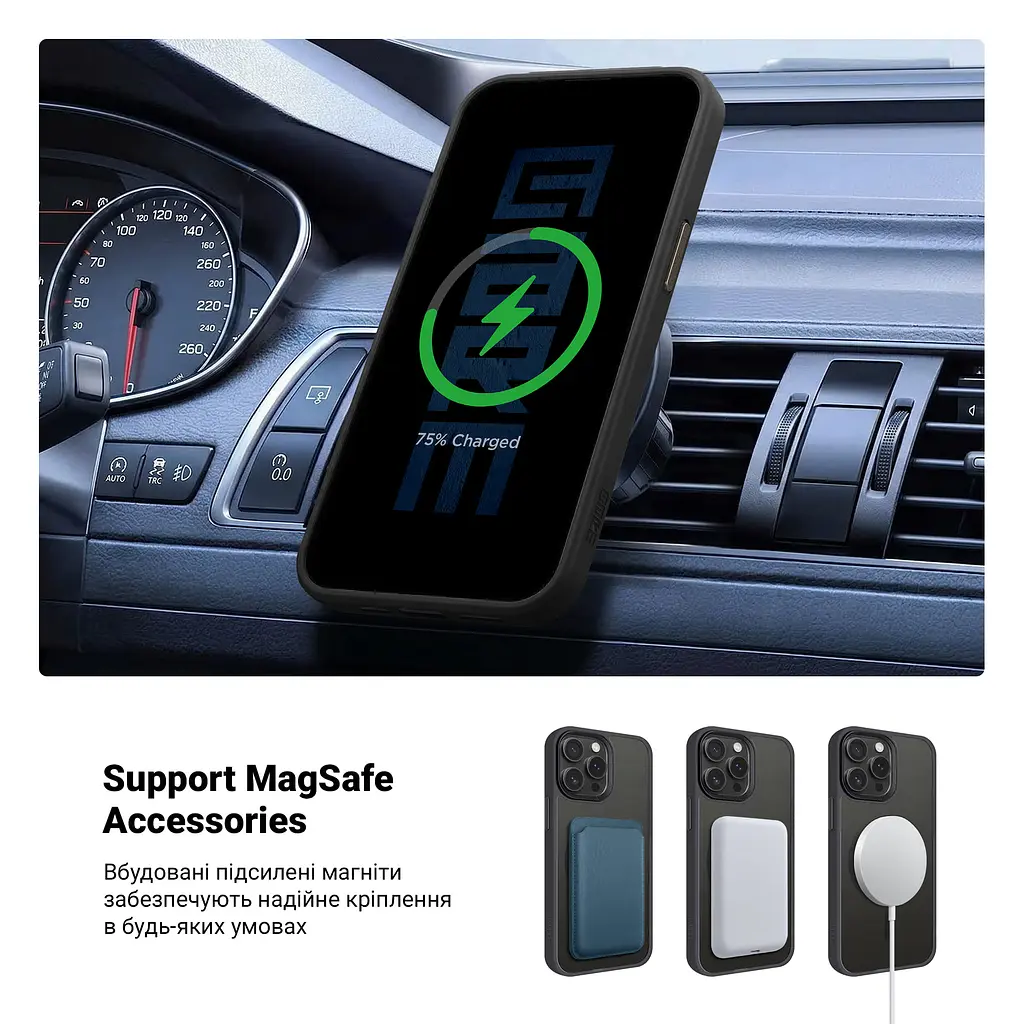 Чехол для Apple iPhone 15 Pro Max, Uniq MagCase, черный, противоударный, панель-накладка с магсейф, ударопрочный TPU+PC, с магнитом MagSafe, поддержка полноценной беспроводной зарядки, ArmorStandart (ARM75266) - фото 4