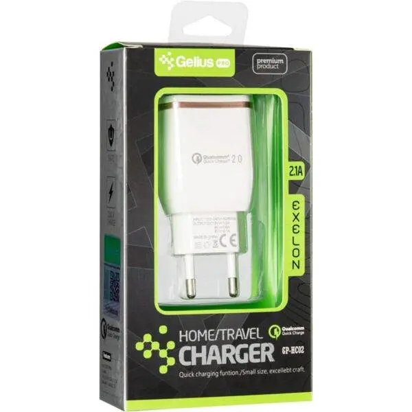 Сетевое зарядное устройство для Gelius Pro Exelon QC2.0 GP-HC02 1USB 2.1 A с кабелем Apple White Lightning - фото 2