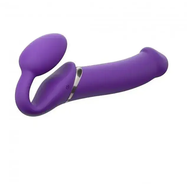 Безремневый страпон Strap-On-Me Vibrating Violet XL регулируемый с вибрацией и пультом ДК диаметр 4.5 см. - фото 2