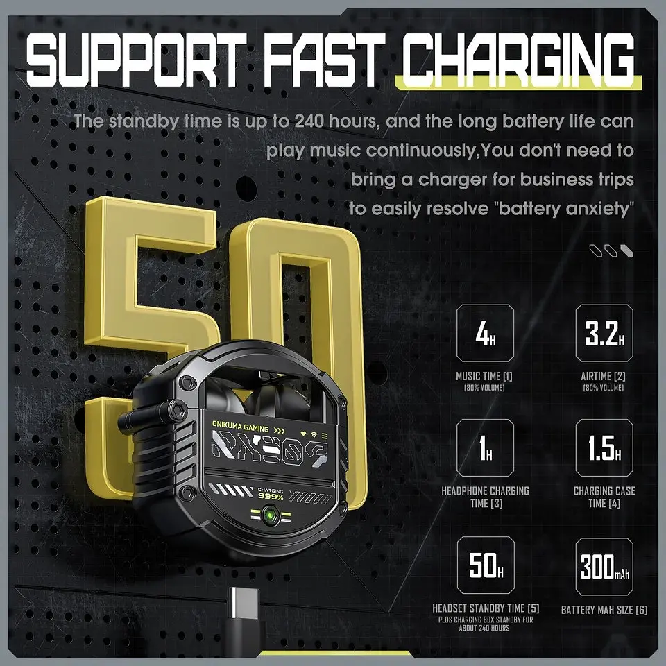 Геймерские Bluetooth наушники Onikuma T309 с зарядным кейсом Игровая гарнитура - фото 7