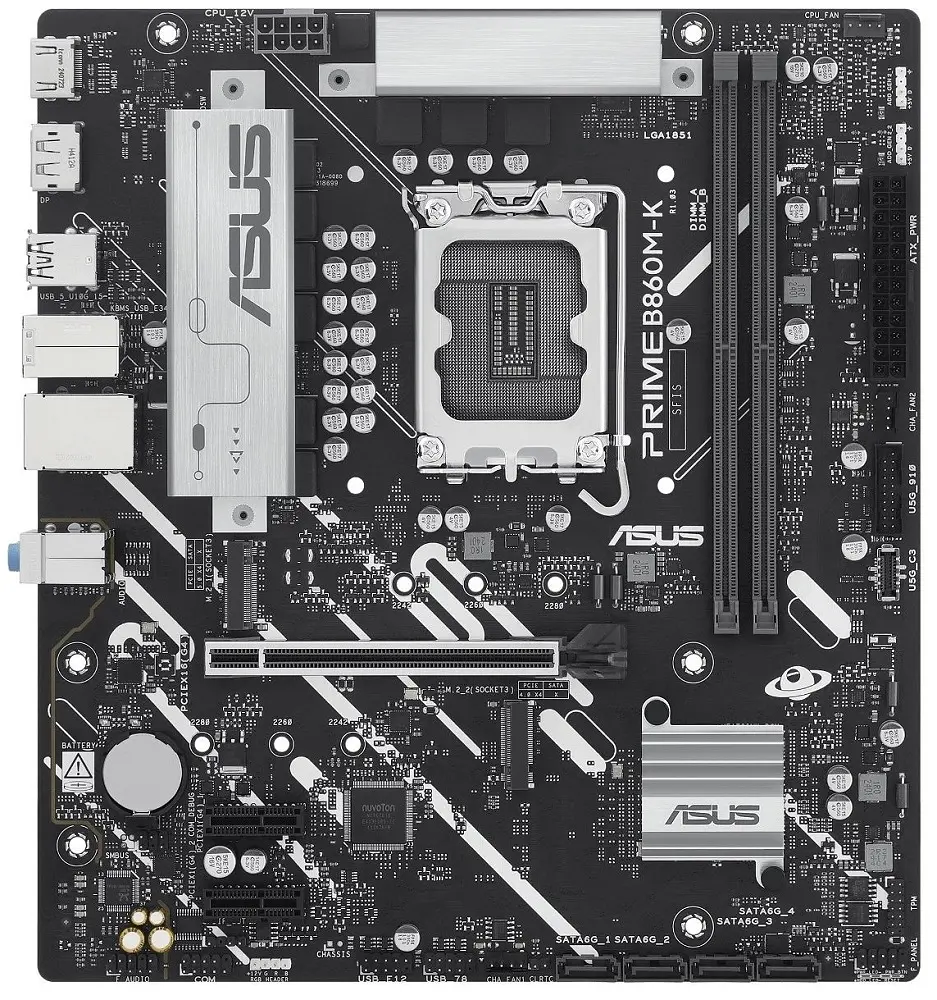 Материнская плата LGA1851, Asus PRIME B860M-K, B860, 2xDDR5, 1xPCI-E 4.0 x16, 2xPCI-E 4.0 x1, 4xSATA3, 2xM.2, Realtek 7.1, Realtek 2.5Gb, HDMI/DP, MicroATX - фото 2