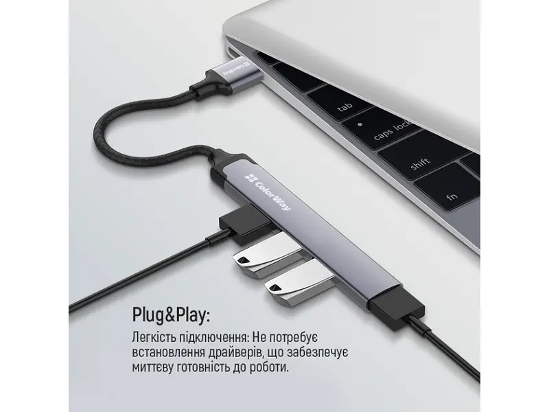 Мультипортовий адаптер ColorWay 4-in-1 USB Hub Dark Grey (CW-HUB05) - фото 7
