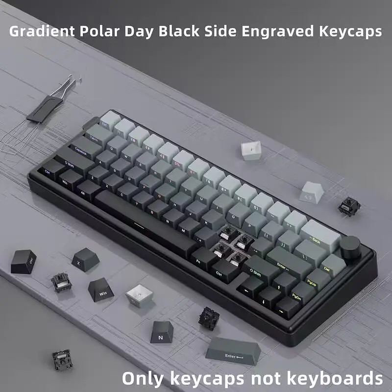 Набір кейкапів Polar Day PBT Double-Shot, 135 клавіш, OEM профіль, бокові легенди, Сірий - фото 4