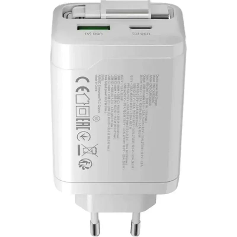 Зарядний пристрій Canyon 1xUSB-C PD65W + 1xUSB QC3.0 + cable USB-C to USB-C white (CNS-CURC65ACW) - фото 5