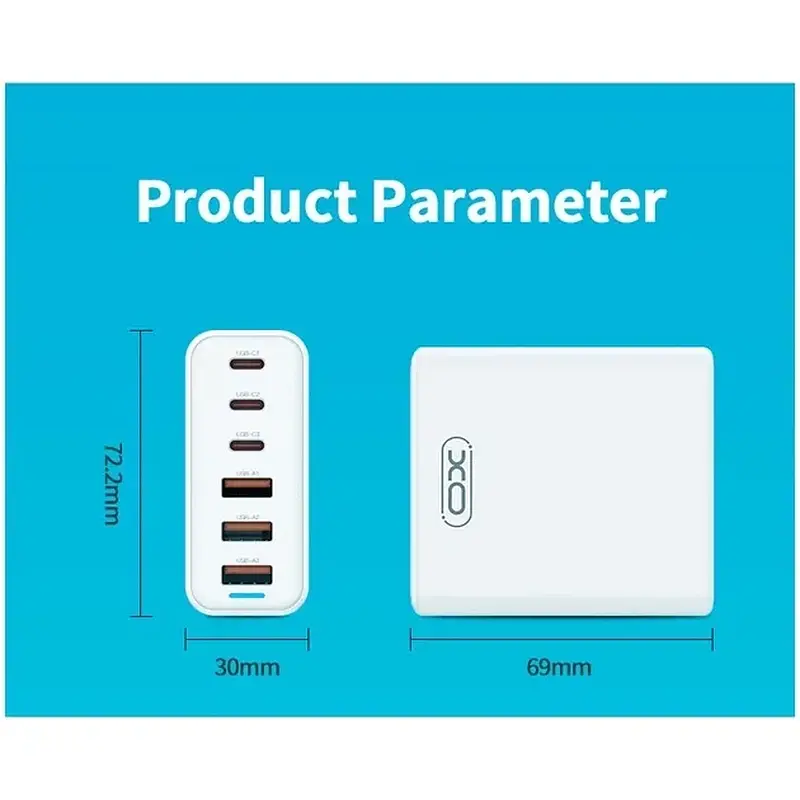 ЗП XO L133 Desktop GaN 3USB-A/3USB-C 75W 1.5m White - фото 2