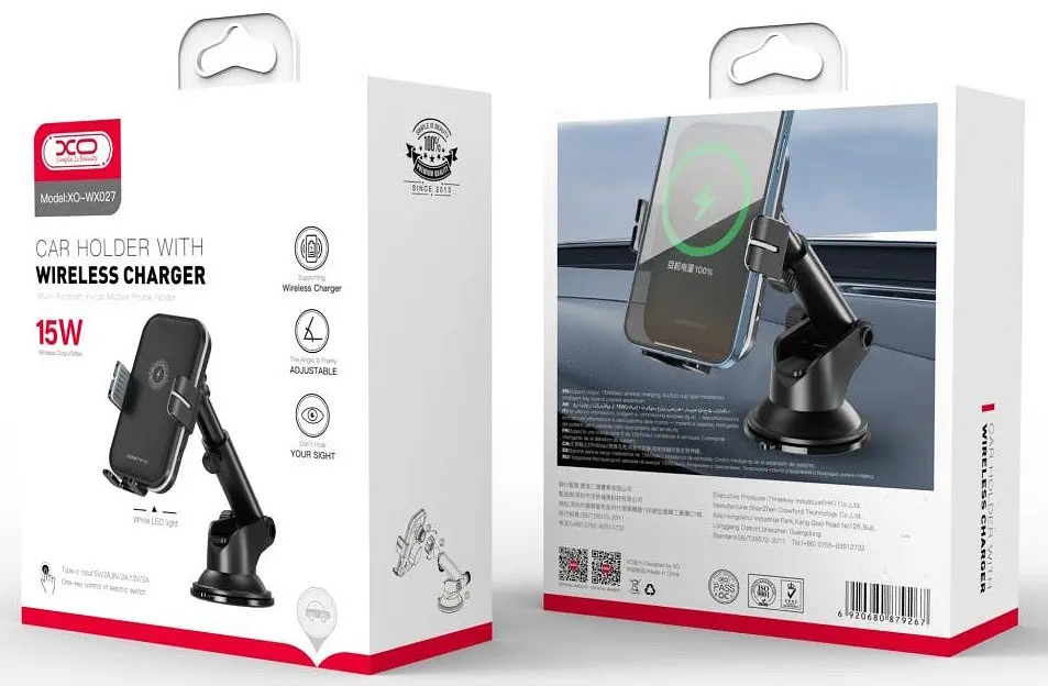 Автотримач XO WX027 Car holder 15W Wireless Charger Чорний - фото 6