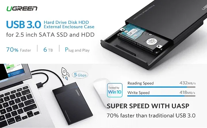 Зовнішній корпус Ugreen 2.5 "USB 3.0 SATA HDD SSD кишеню для жорсткого диска (30847) - фото 8