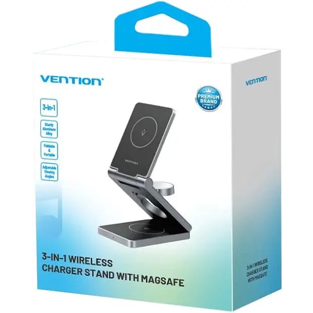 Зарядний пристрій 15W 3-in-1 Magnetic Wireless Fast Charger Сірий Vention - фото 2