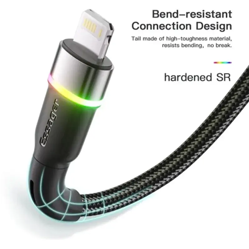 Дата кабель USB 2.0 AM to Lightning 1.0m 2.4A black Essager (EXCL-XCD01) - фото 9