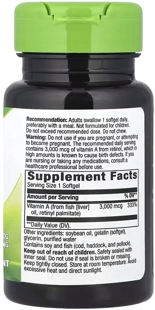 Витамин А Nature's Way Vitamin A 3000 mcg, 100 капсул для поддержки глаз и иммунной системы - фото 2