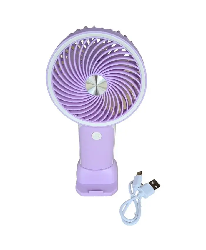 Вентилятор ручний акумуляторний з підставкою для телефону Mini Fan HX09-1 Бузковий з білим