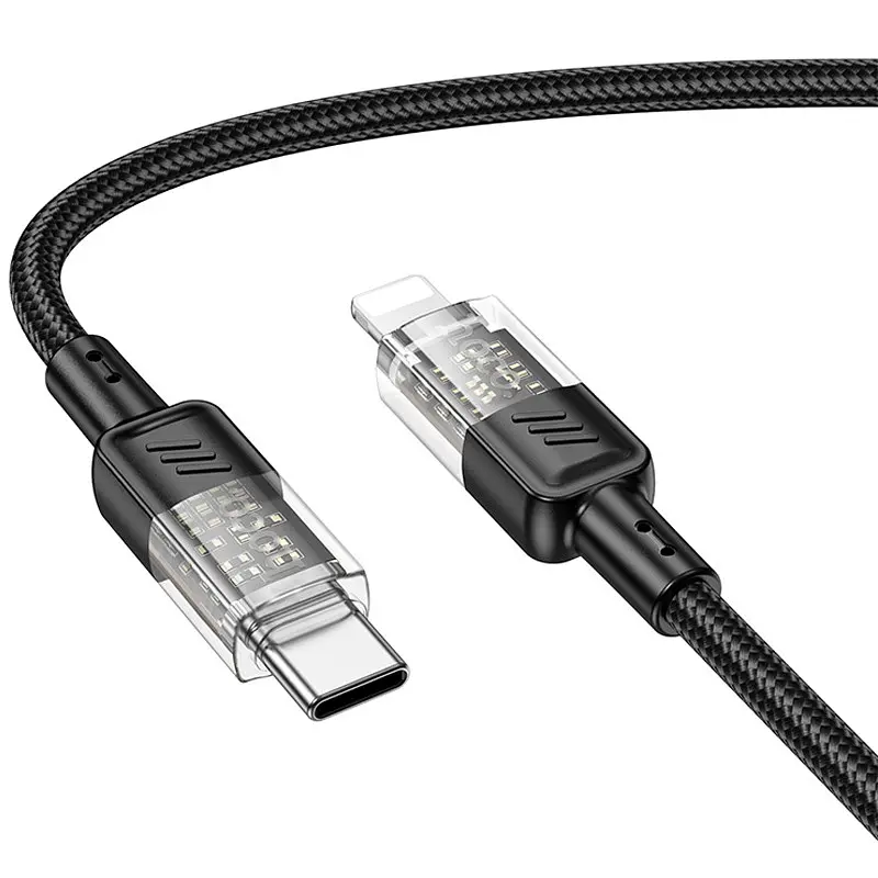 Дата кабель Hoco U129 Spirit Transparent Type-C to Lightning 27W (1.2m) Black - фото 2