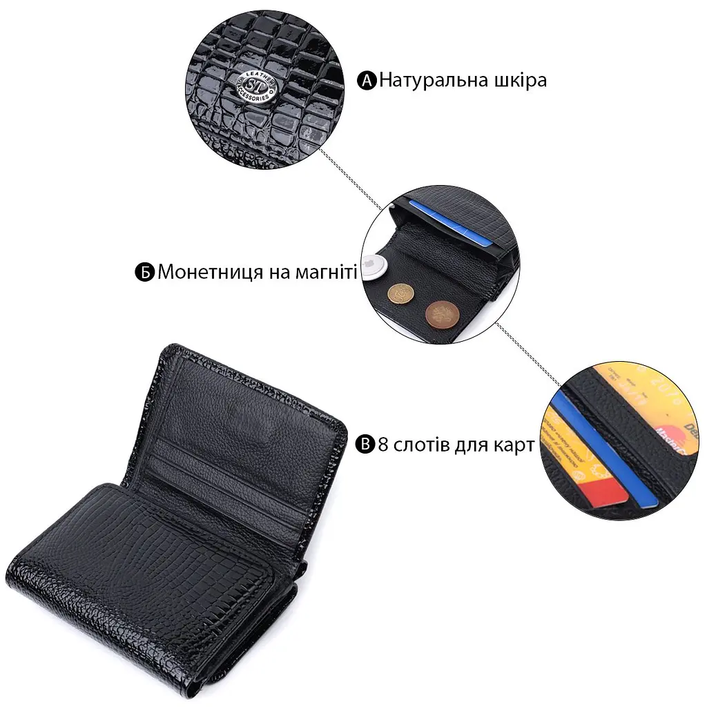 Жіночий стильний гаманець із фактурної натуральної шкіри ST Leather 22732 чорний - фото 4