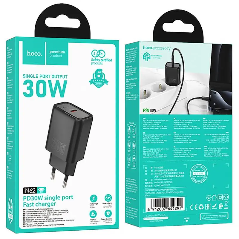 СЗУ Hoco N62 Gentle PD30W (1USB-C) Black - фото 3