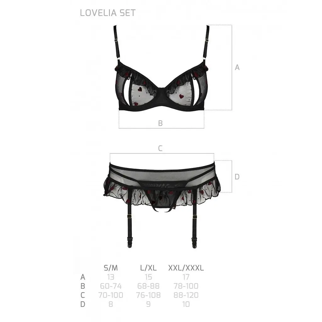 Сексуальний комплект з поясом для панчіх Passion LOVELIA SET XXL/XXXL, black - фото 7