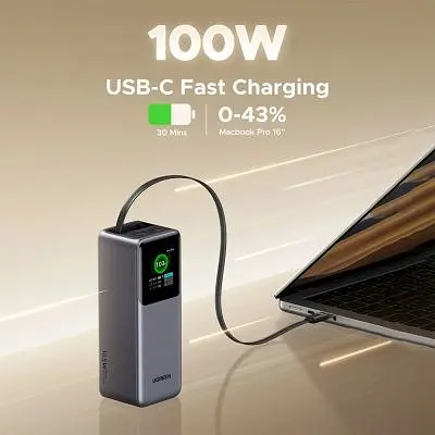 Батарея универсальная Ugreen 20000mAh 165W with Retractable Cable (PB726 55987B) (PB726 55987B) - фото 5
