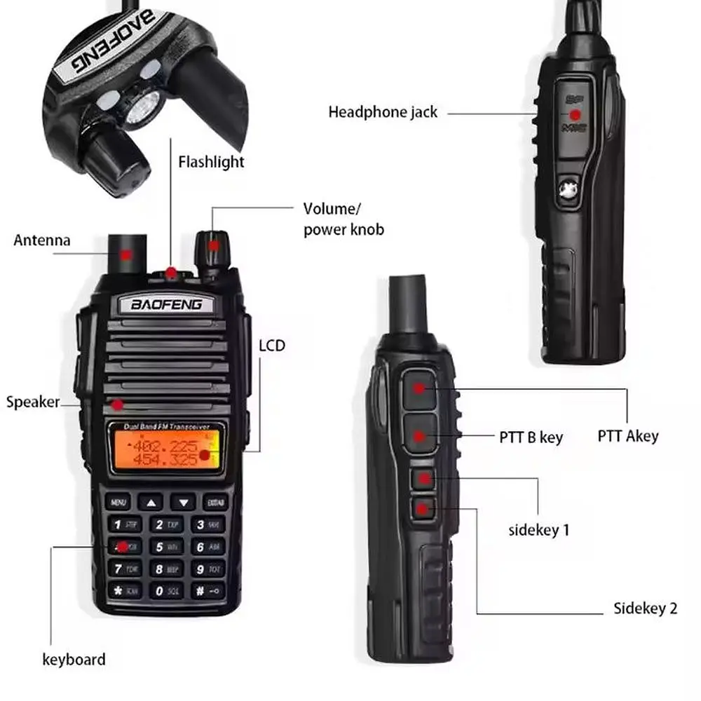 Портативная тактическая рация Baofeng UV-82 5W двухдиапазонная с гарнитурой VHF136-174/UHF400-520 МГц (18836) - фото 6