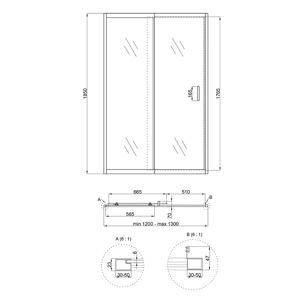 Душові двері в нішу Qtap Taurus CRM2012-13.C6 120-130x185 см, скло Clear 6 мм, покриття CalcLess, універсальні, прозорий - фото 2