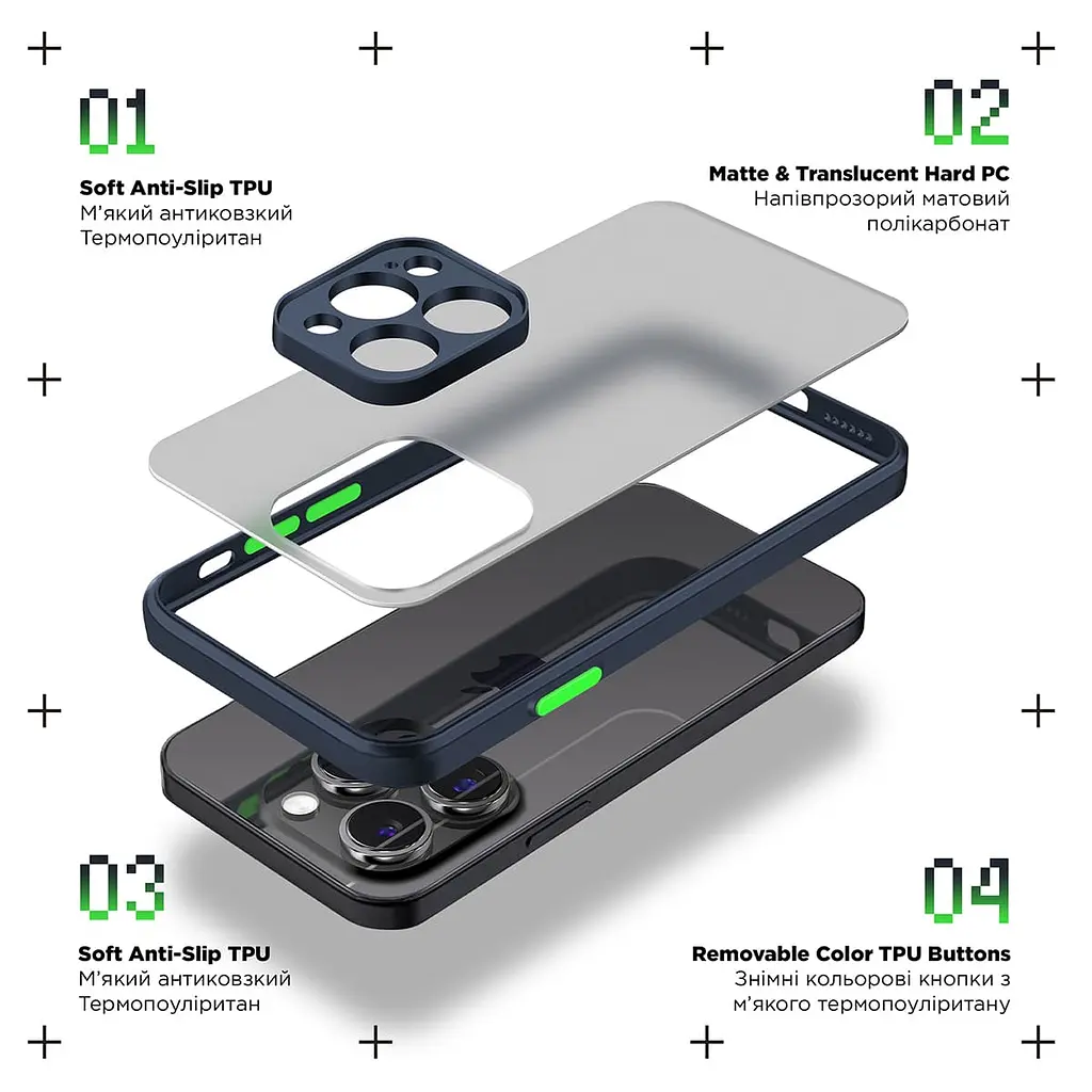 Чехол панель-накладка для Apple iPhone 14 Pro Max, Frosted Matte, синий, противоударный чехол с защитой всего корпуса, термополиуретан TPU + поликарбонат PC, ArmorStandart (ARM64484) - фото 2