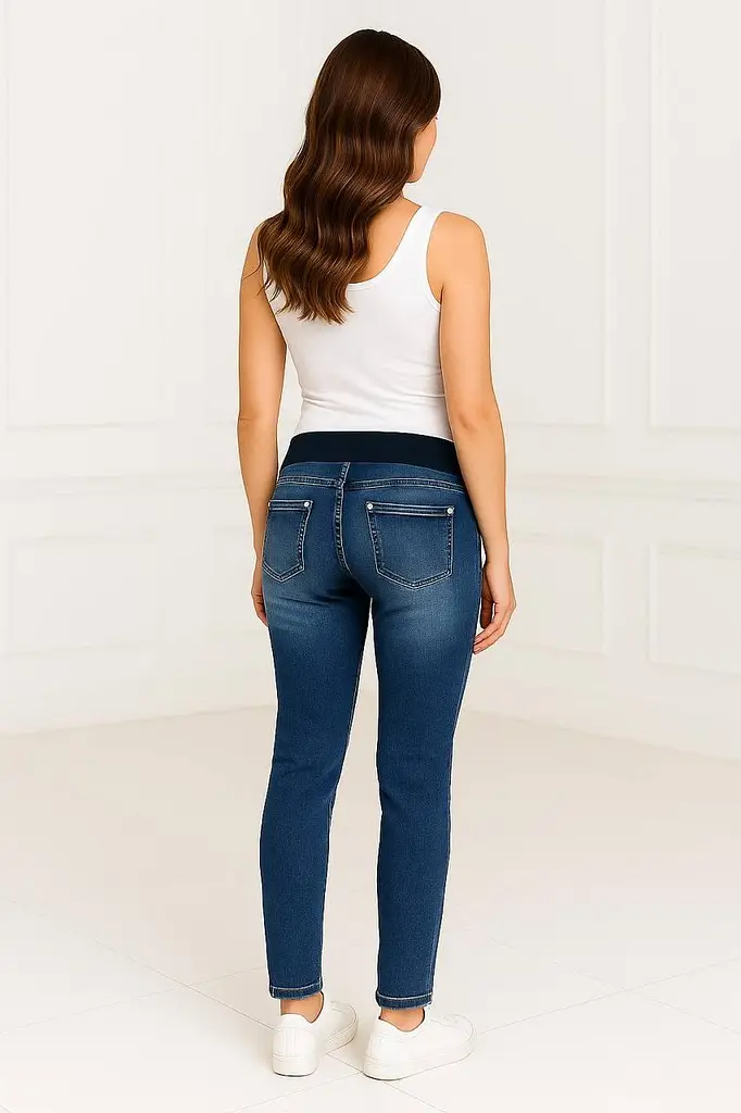 Джинси для вагітних slim fit з бандажним поясом для майбутніх мам стрейчеві завужені XL (50) EkoMama синій - фото 2