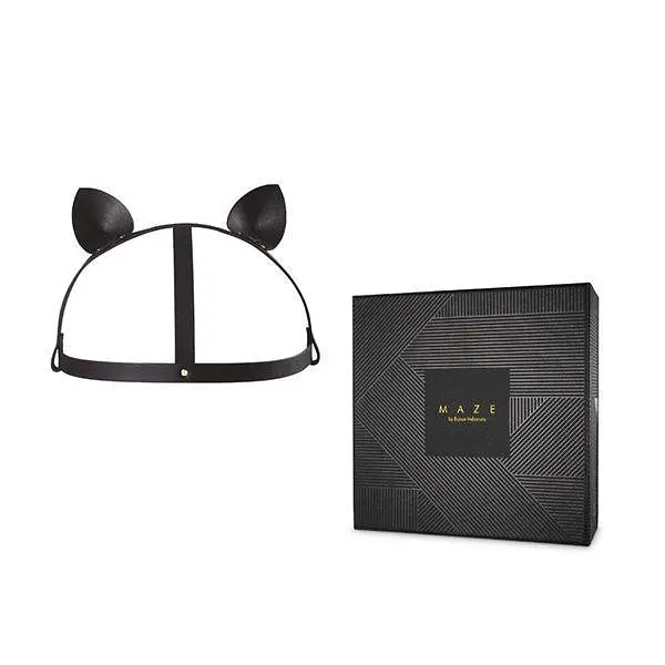 Маска кішечки Bijoux Indiscrets MAZE - Cat Ears Headpiece Black, екошкіра - фото 2