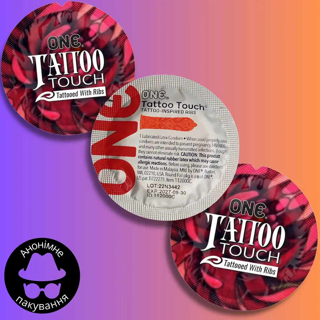 Презерватив One Tattoo Touch з текстурним малюнком червоний 1 шт.  - фото 3