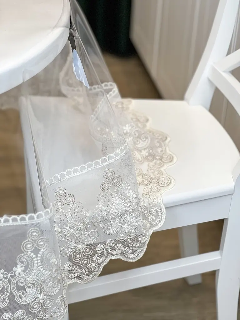 Силиконовая скатерть с бело-кофейным кружевом Петек 15см 170х150 см - фото 4