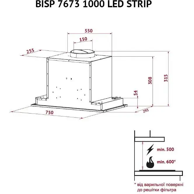 Витяжка Perfelli BISP 7673 BL 1000 LED Strip - фото 10