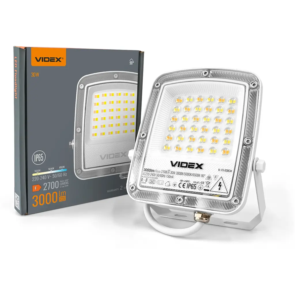 LED прожектор VIDEX F5 30W 3000-5000-6500K 230V, білий (VL-F5-030CW)