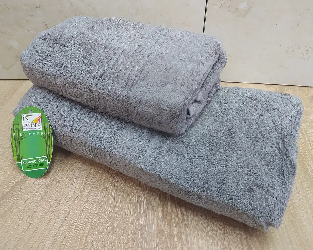 Набір турецьких бамбукових махрових рушників Cestepe 50х90+70х140 Bamboo Sarev Light Gray - фото 4