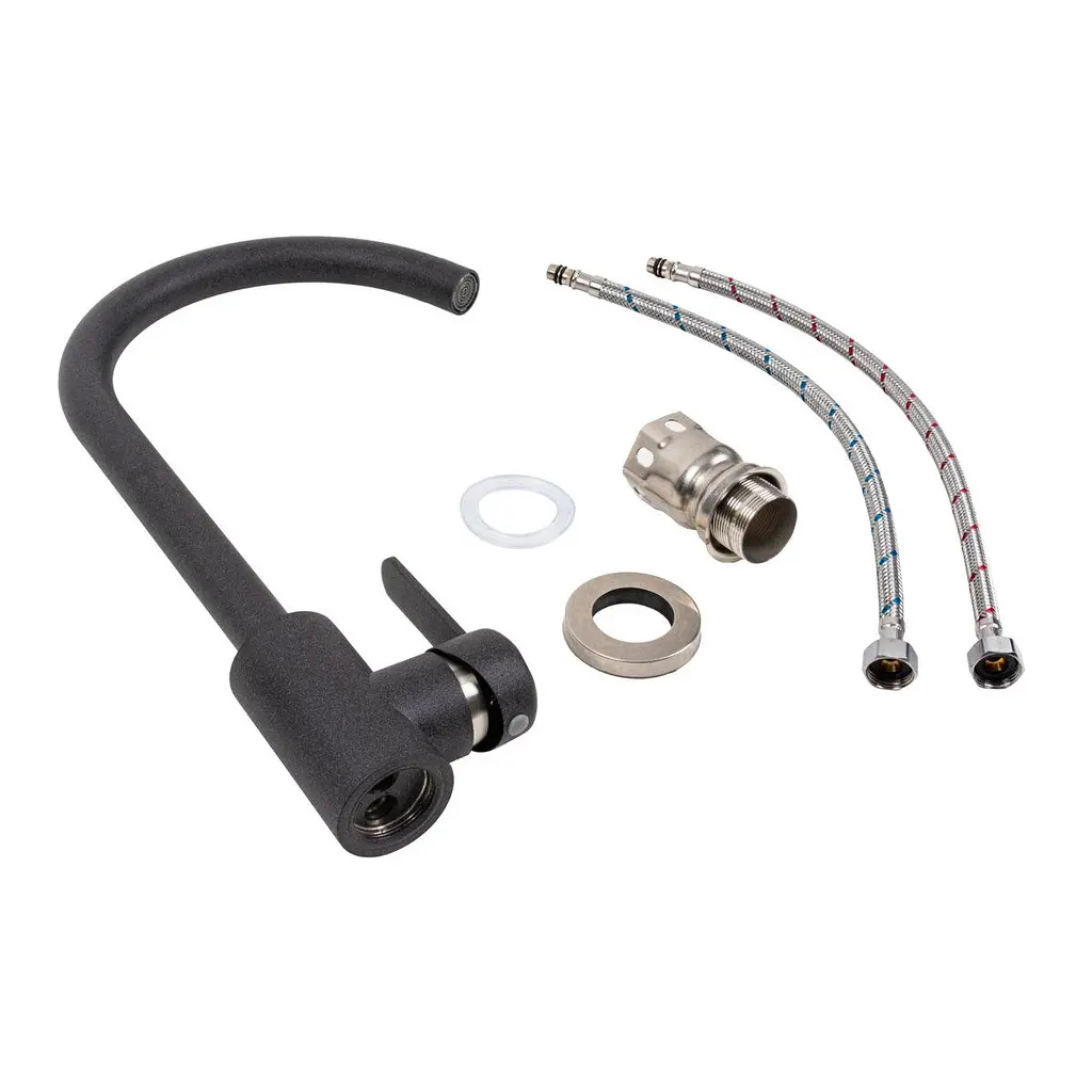 Змішувач кухонний Platinum 7990 NEST поворотний одноважільний з нержавіючої сталі карбон (SP000041079) - фото 2