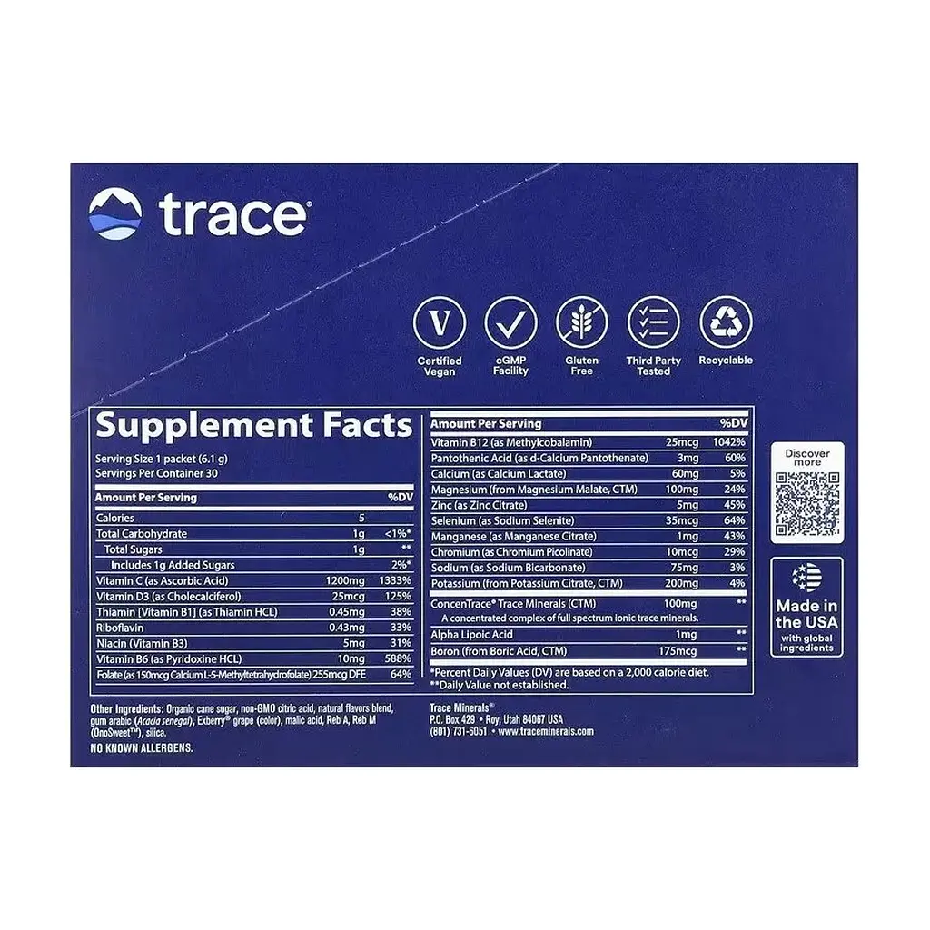 Вітамінно-мінеральний комплекс Trace Електроліти, смак ягід Power Pak, 30 пакетів по 6 гр (TMR00287) - фото 2