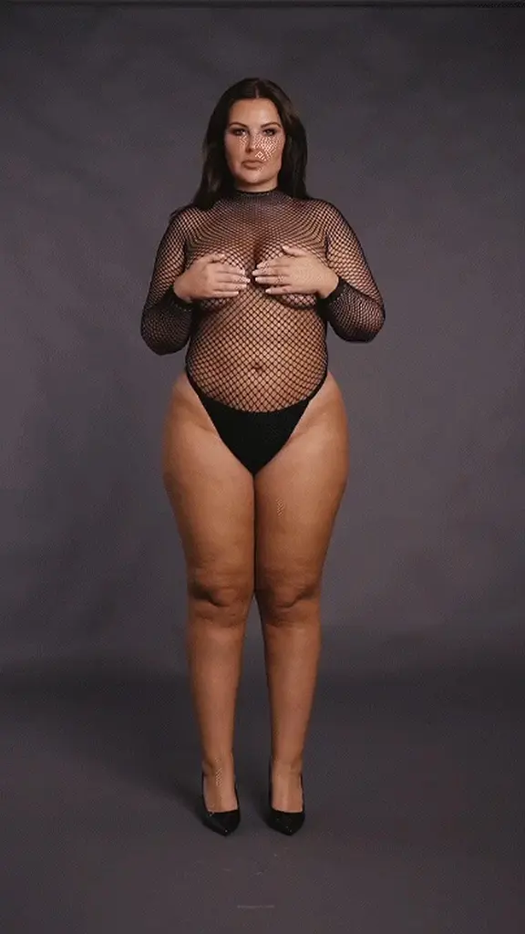 Боді з рукавом Le Désir With Fishnet Structure, Plus Size (чорний) - фото 5