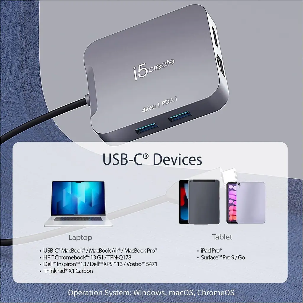Багатопортовий мультиадаптер J5create JCD3191-N, USB Type-C 5-в-1 білий - фото 8