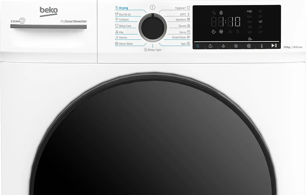 Beko Прально-сушильна машина Beko фронтальна, 7(5)кг, 1400, D, 52см, дисплей, інвертор, пара, білий - фото 5