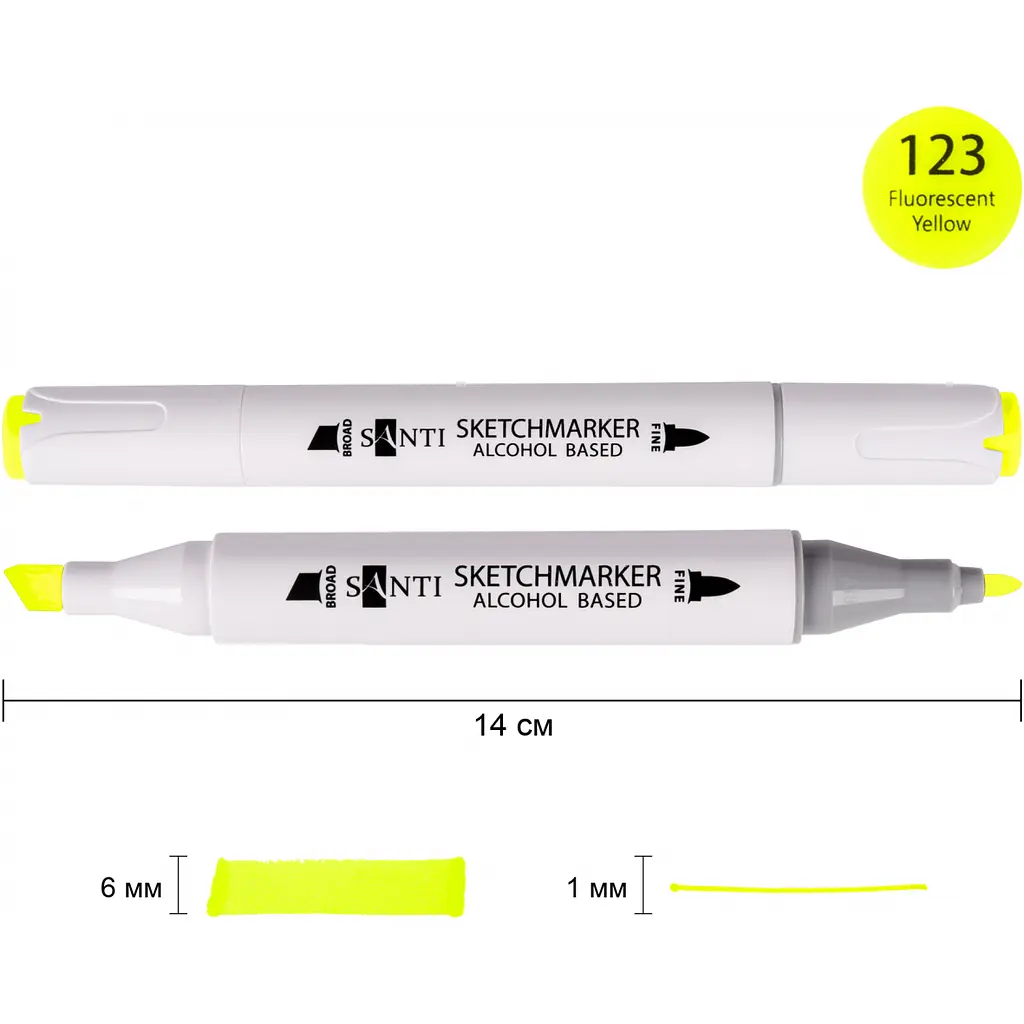 Набір спиртових маркерів Santi Professional SA-123 флуоресцентний жовтий 6 шт. (390822) - фото 2
